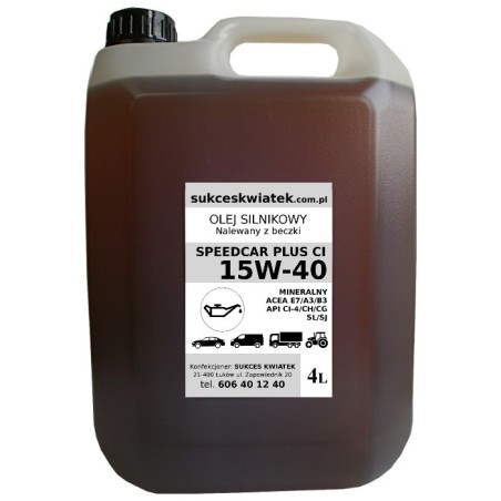 Olej 15w40 4L silnikowy mineralny SpeedCar Plus CI Turdus nalewany z beczki