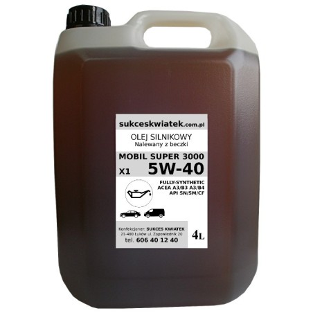 Olej 5w40 4L Mobil Super 3000 X1 silnikowy syntetyk nalewany z beczki