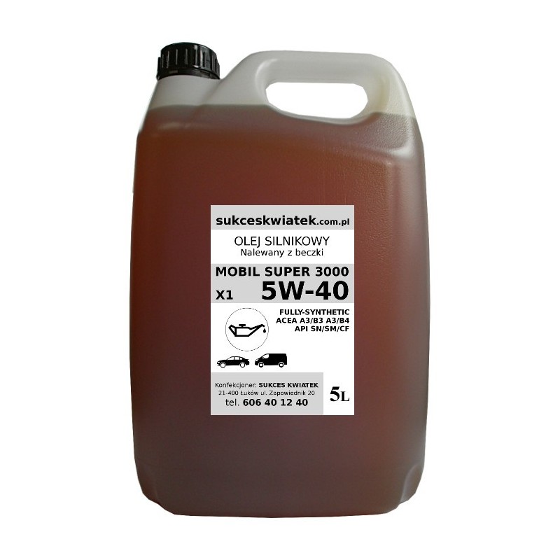 Olej 5w40 5L Mobil Super 3000 X1 silnikowy syntetyk nalewany z beczki Olej 5w40 5L Mobil Super 3000 X1 silnikowy syntetyk nalewany z beczki